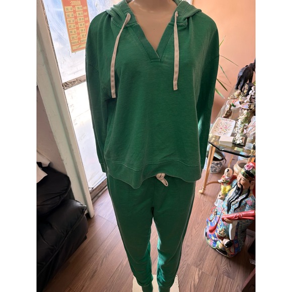 Pants - Green V-Neck Hoodie and Joggers 2 Piece Lounge Set Sweatsuit